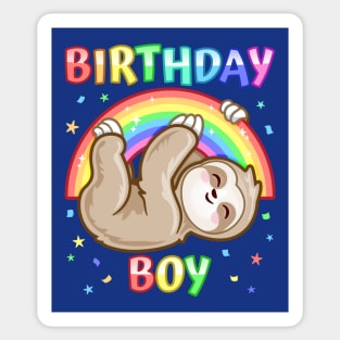 Birthday Boy Adorable Sloth Rainbow Theme Party Animal B-Day Sticker